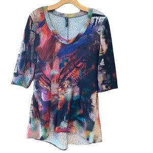 Élaua Kattau Sz S Gray Watercolor Abstract Floral Relaxed Design Knit Tunic